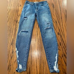 We The Free Jeans Womens 25 Skinny Frayed Distressed Blue Denim Stretch
